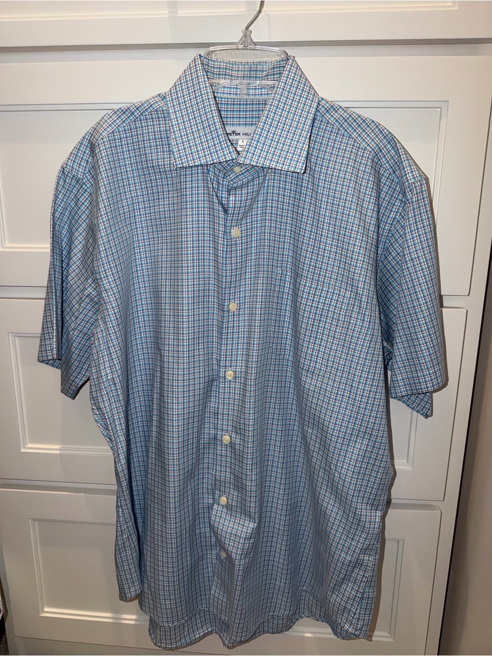 Peter Millar Short Sleeve 100% Cotton Button Up Button Down Plaid Shirt Large